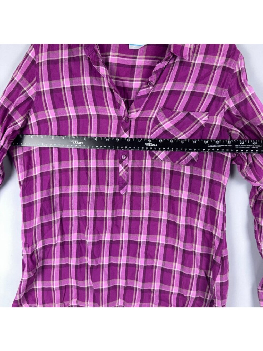 Columbia Plaid Button-Down Shirt Size XL Purple 100% Cotton Long Sleeve Chest Po - Picture 8 of 11